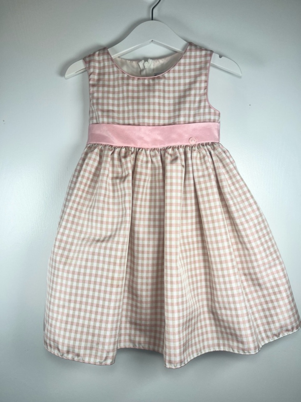 Vintage Goodlad Of Philadelphia Pink & Beige Gingham Sleeveless Dress Girls 2T